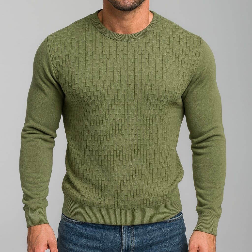 Olive Green Textured Knit Sweater gallery.thumbnail 1