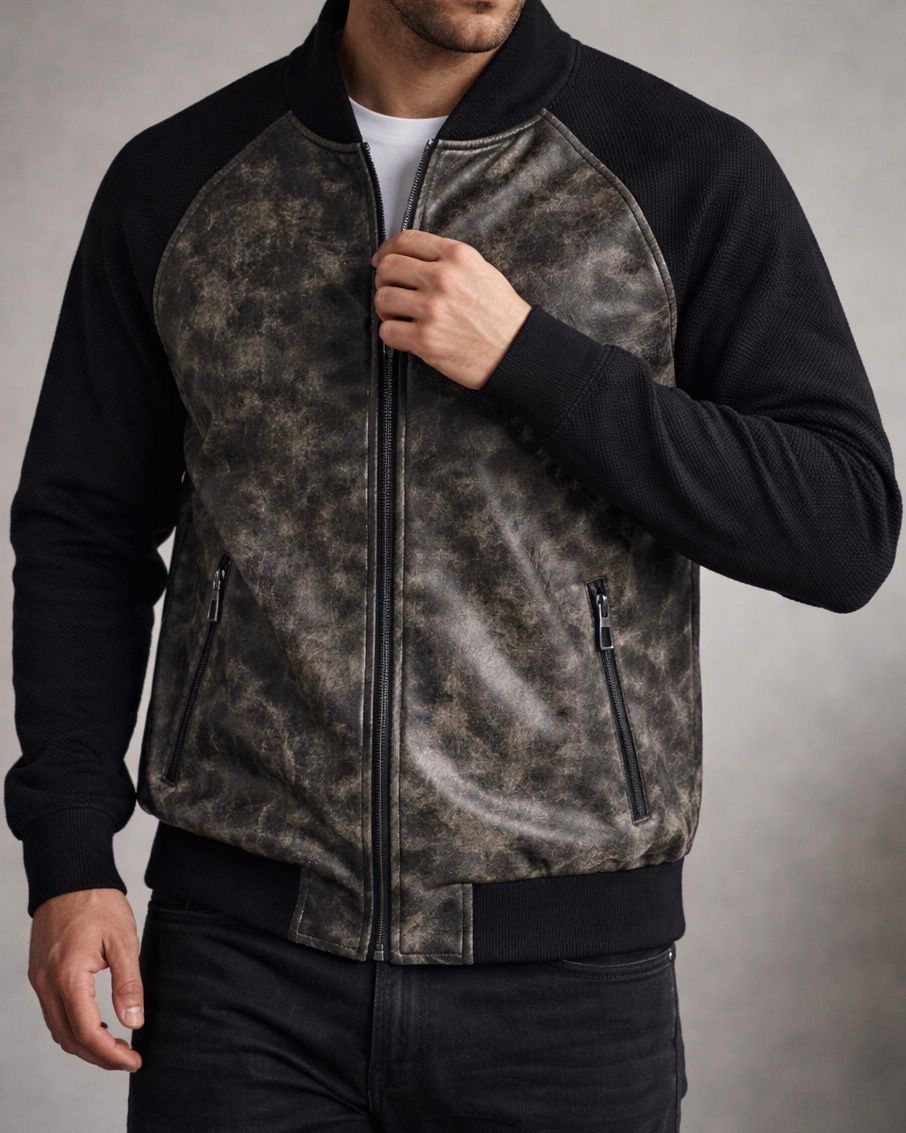 Textured Leather Jacket – Black & Stone gallery.thumbnail 3