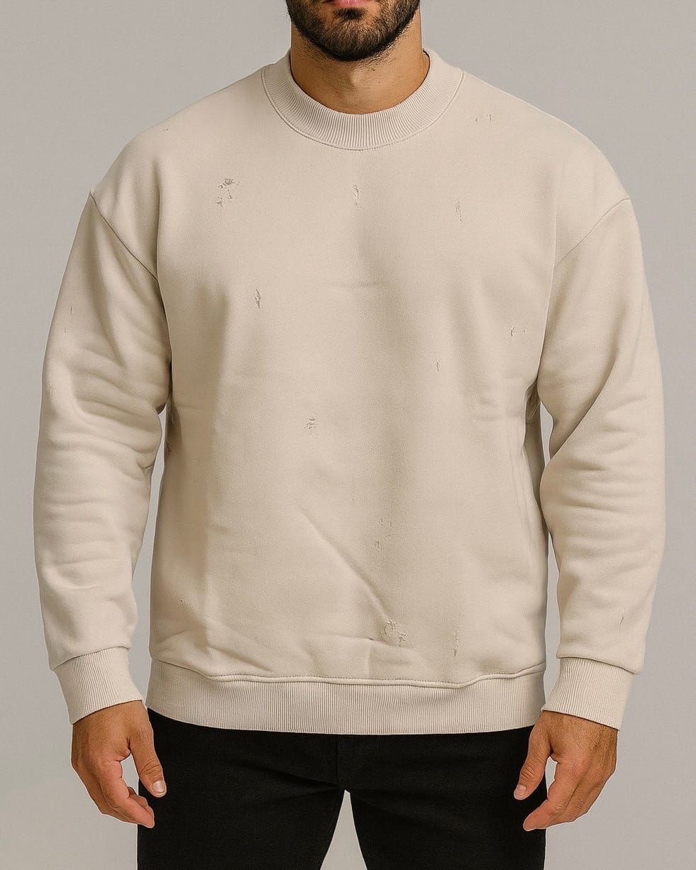 DISTRESSED BASIC SWEATSHIRT – BEIGE gallery.thumbnail 1