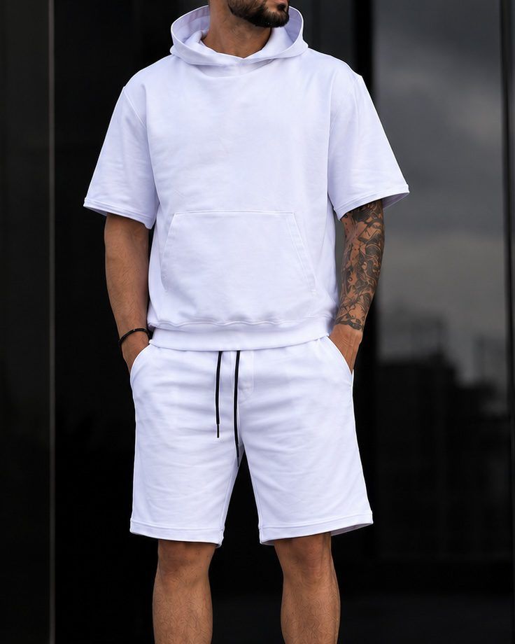 Short Sleeve Hoodie Set - White gallery.thumbnail 2
