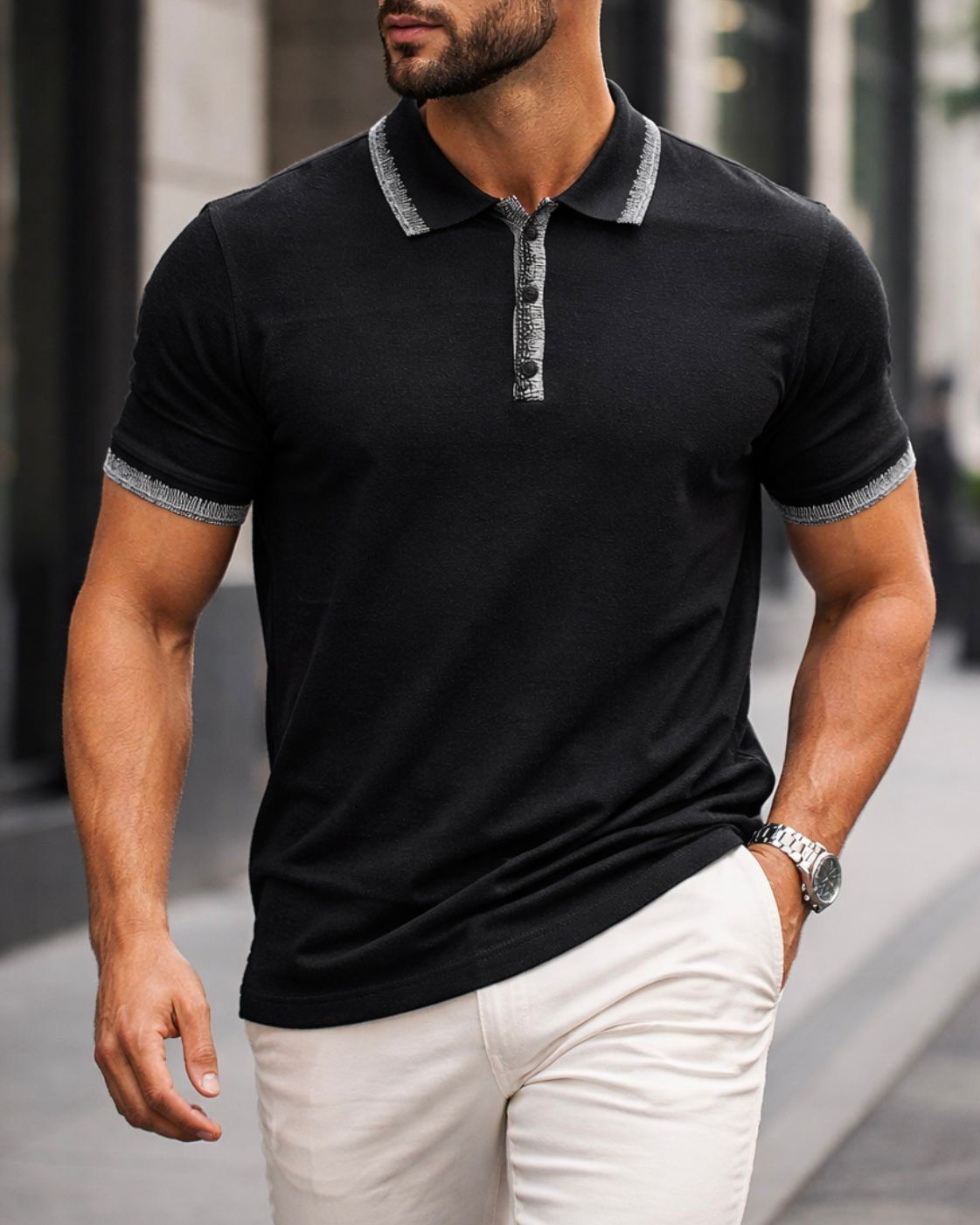 Contrast Trim Polo – Black gallery.thumbnail 1