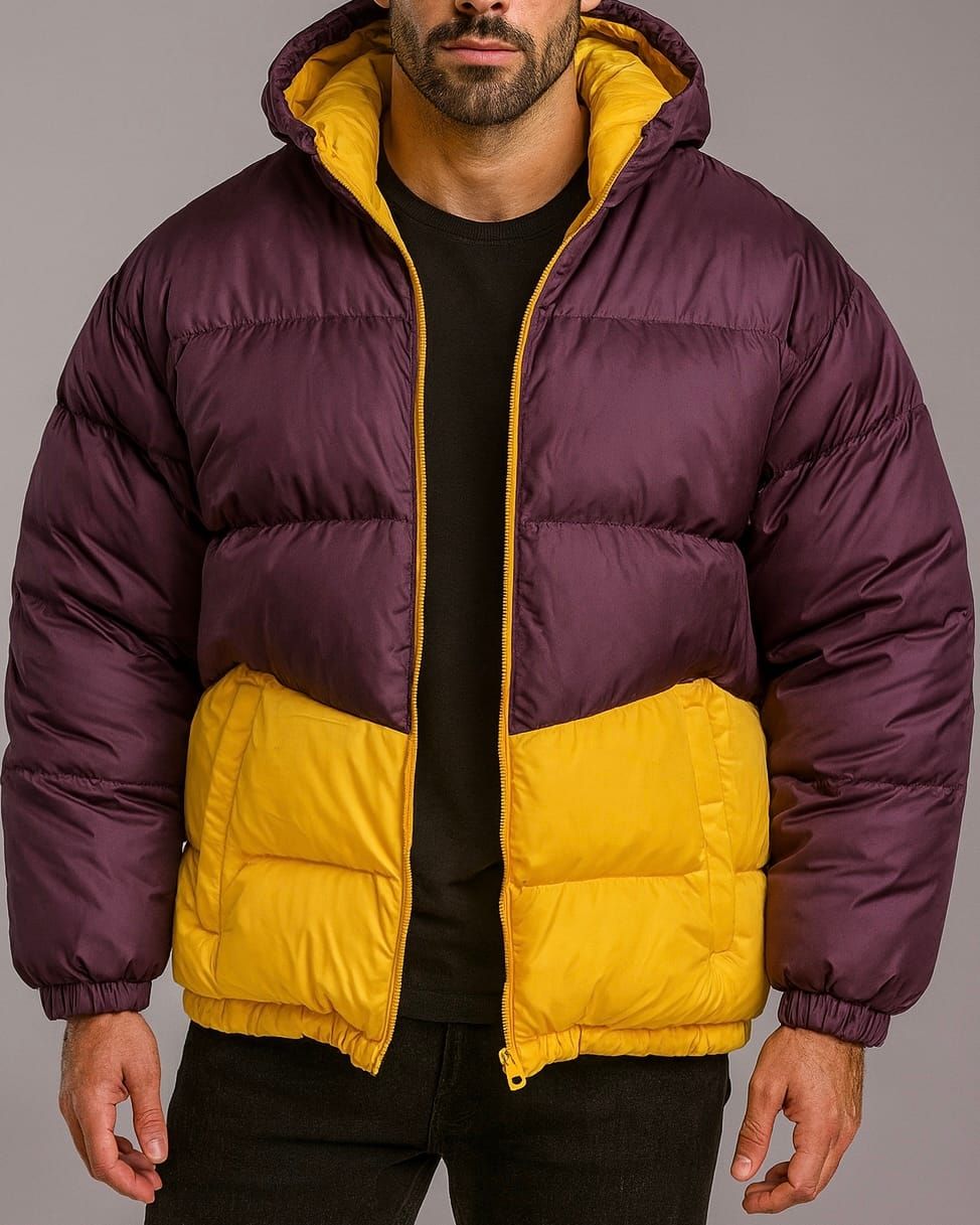 COLORBLOCK PADDED JACKET – BURGUNDY & YELLOW gallery.thumbnail 2