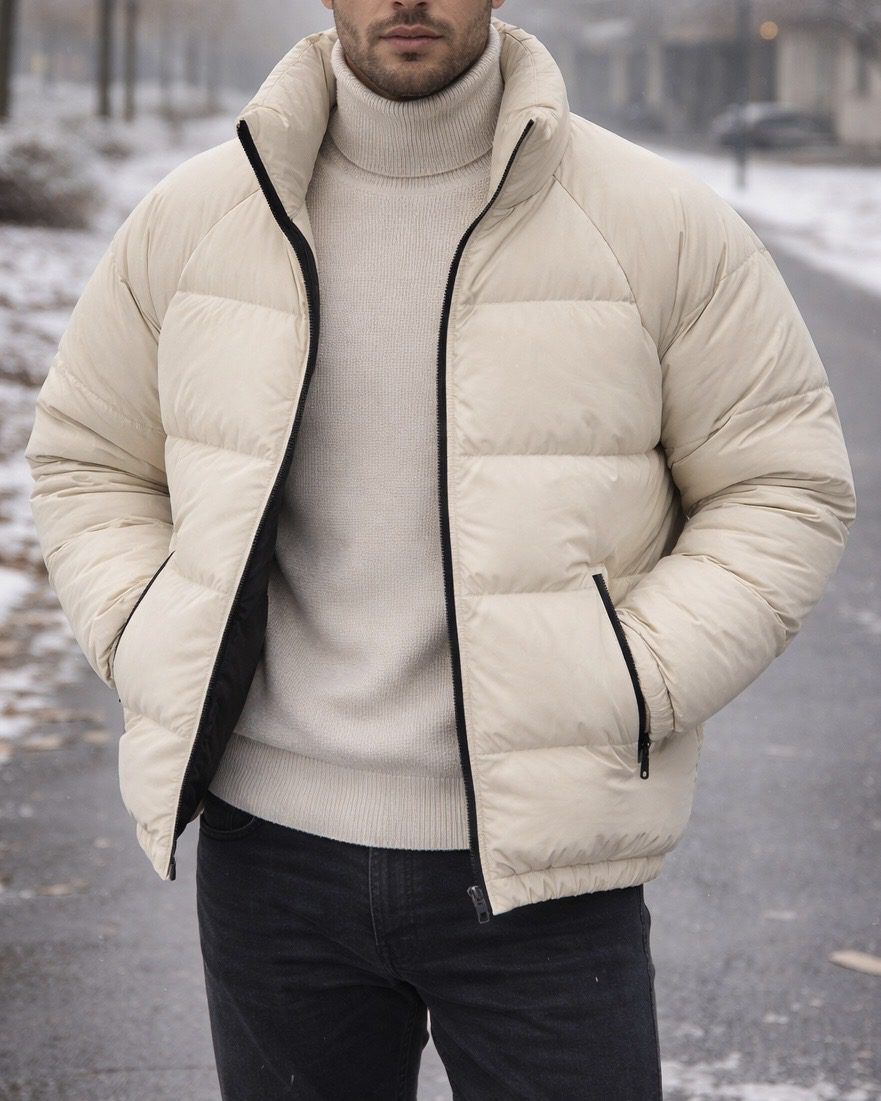 Beige Quilted Puffer Winter Jacket gallery.thumbnail 1
