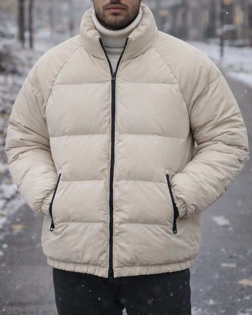 Beige Quilted Puffer Winter Jacket gallery.thumbnail 2