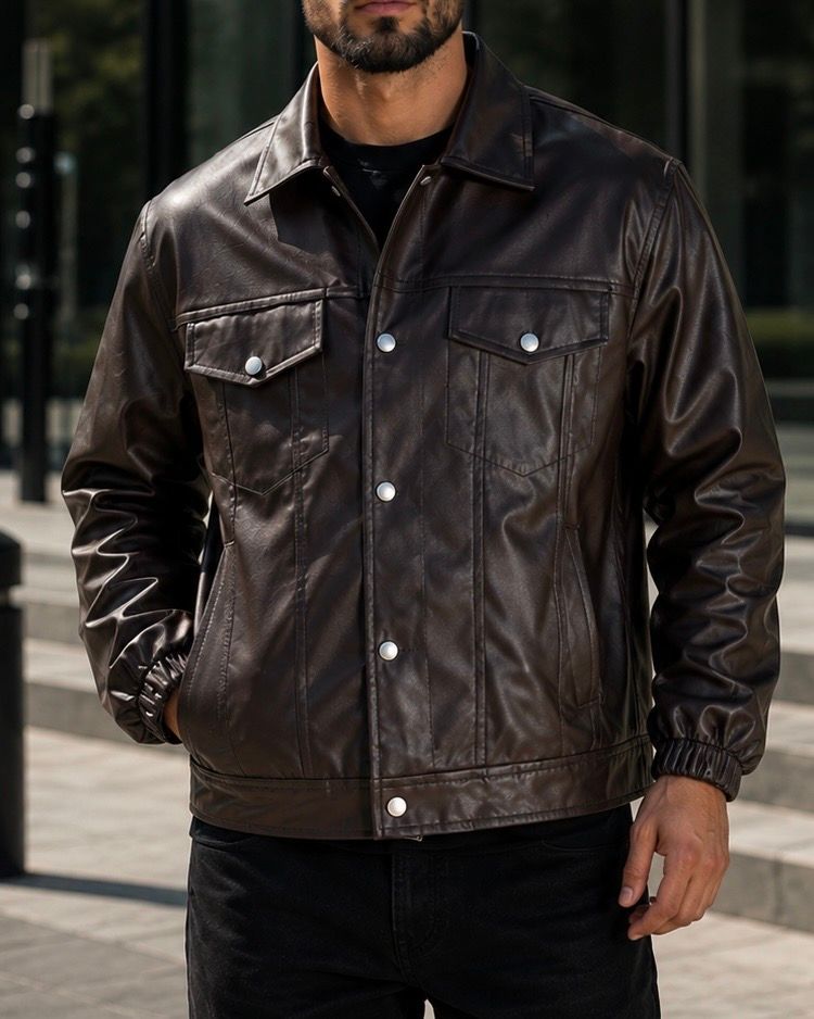 Dark Brown Faux Leather Jacket gallery.thumbnail 2