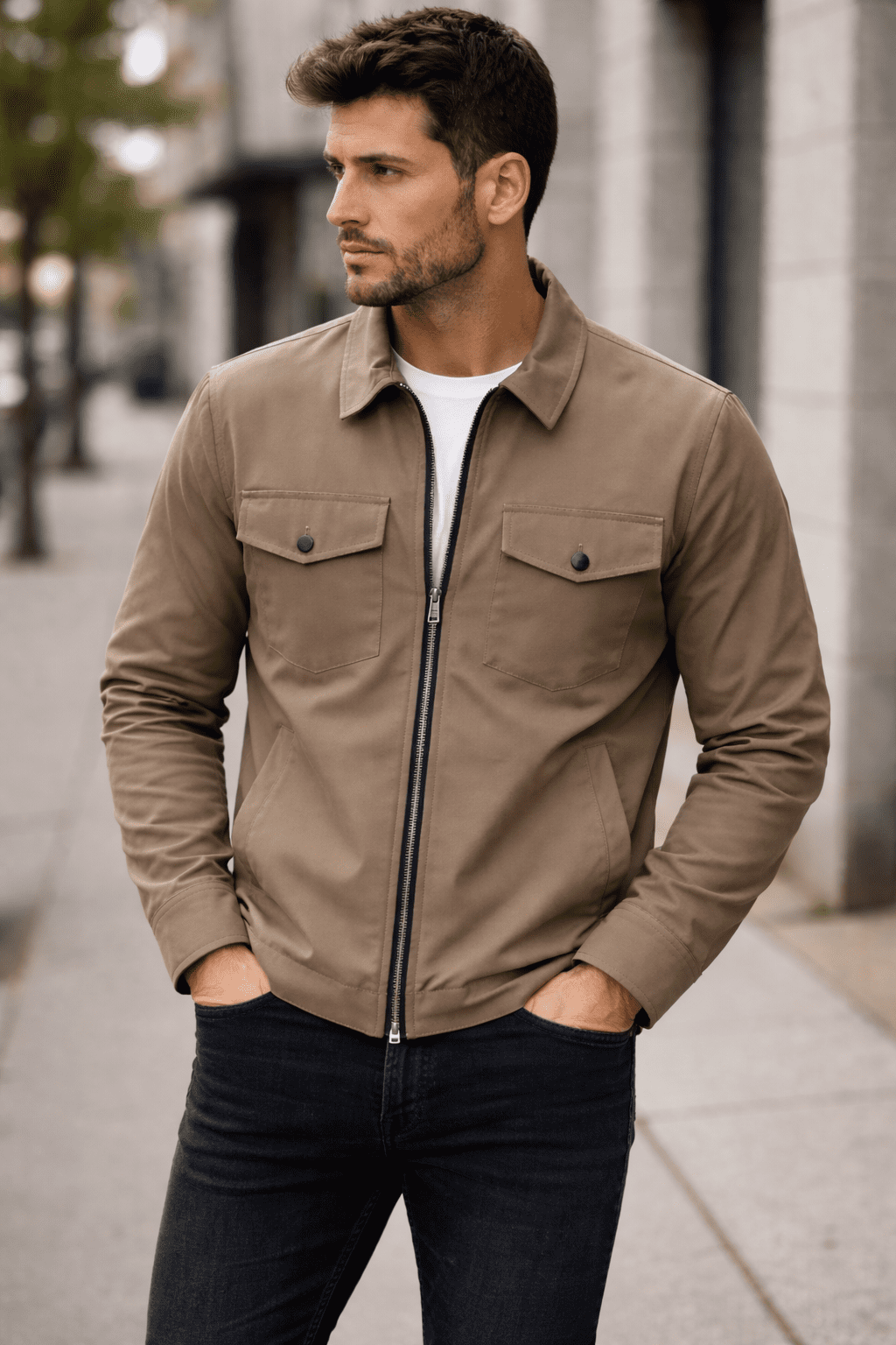 Taupe Zip-Up Utility Jacket gallery.thumbnail 1