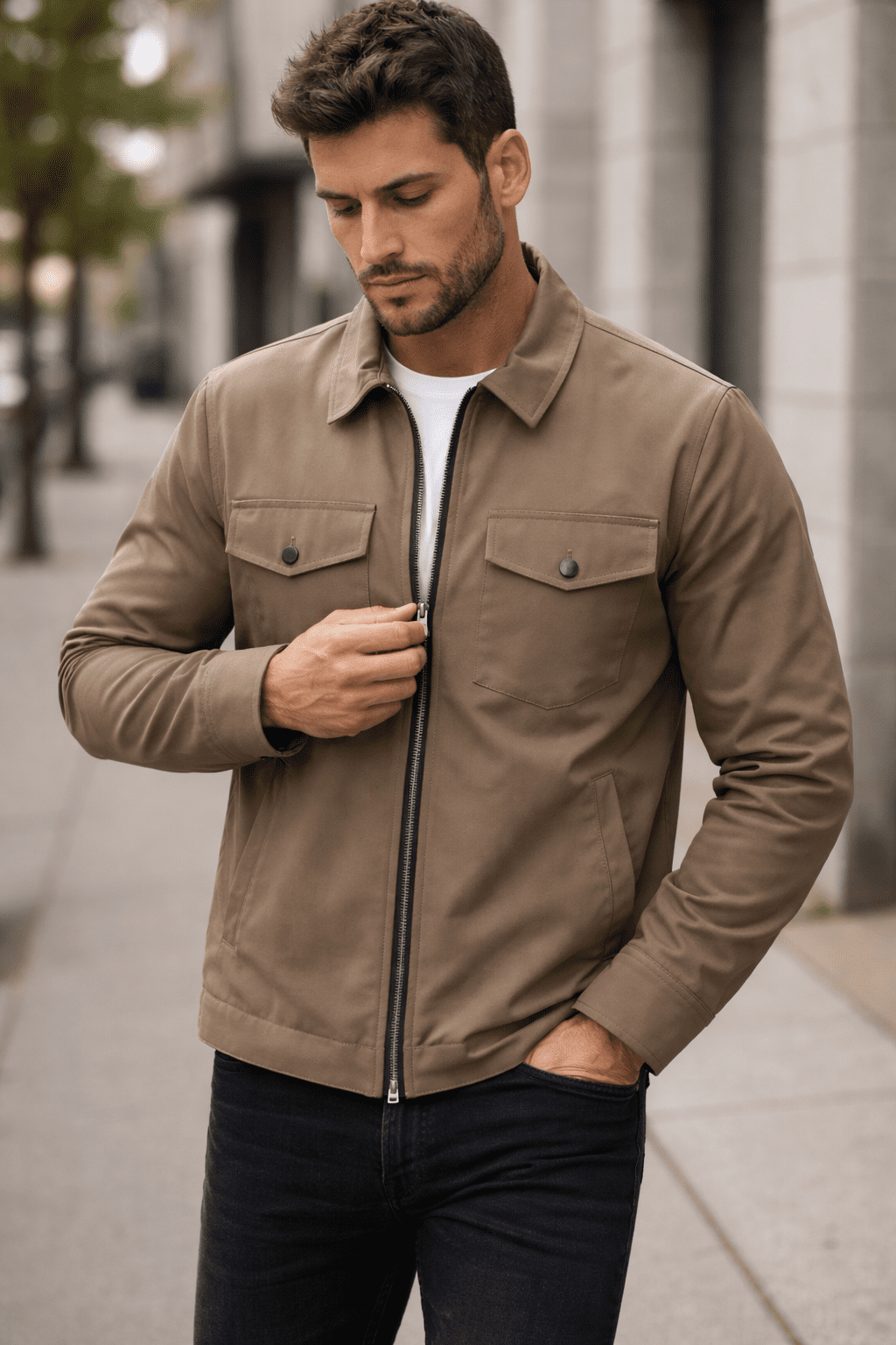 Taupe Zip-Up Utility Jacket gallery.thumbnail 2