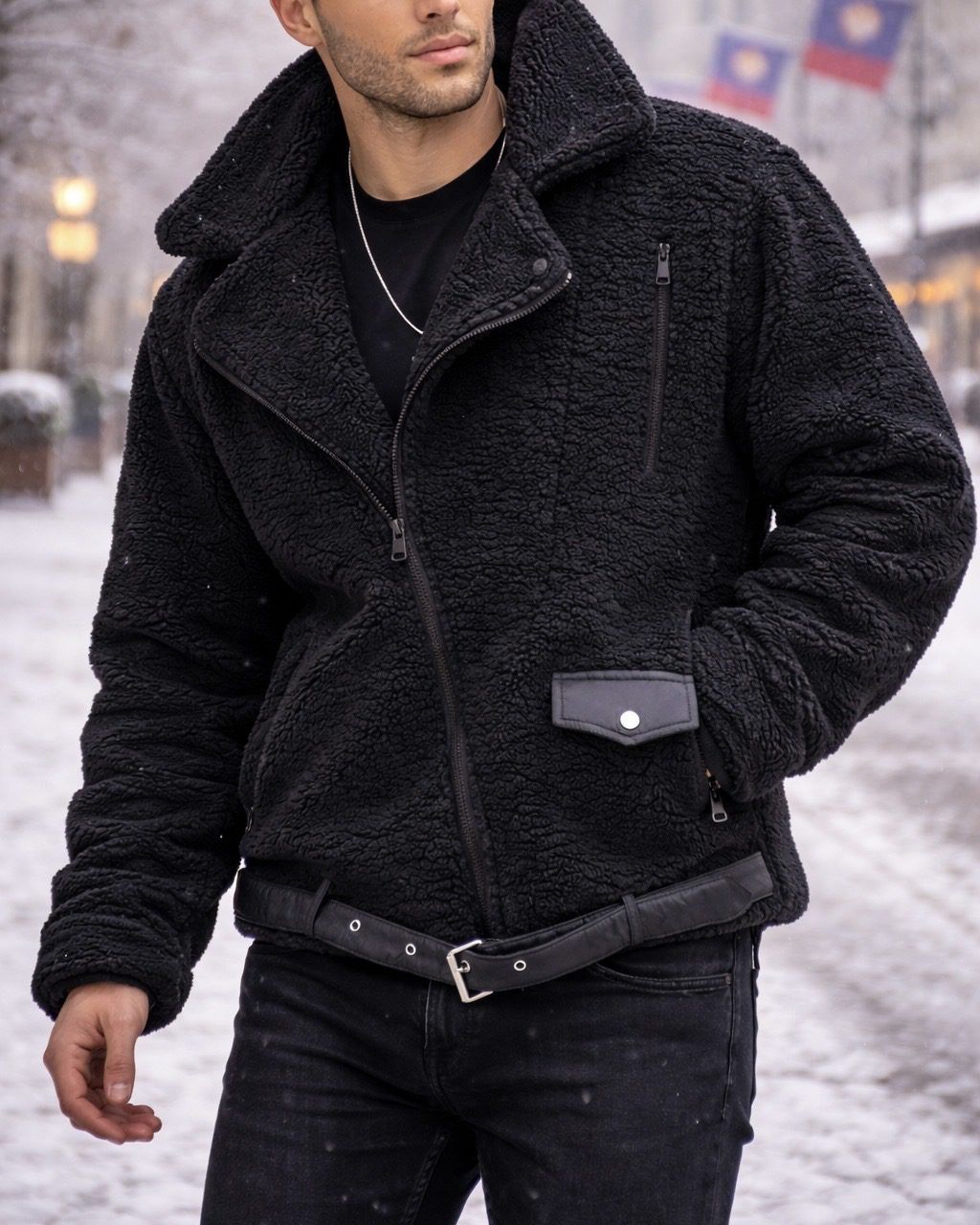 Black Teddy Aviator Jacket – Signature Luxe gallery.thumbnail 1