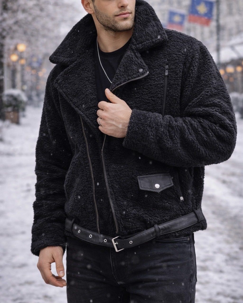 Black Teddy Aviator Jacket – Signature Luxe gallery.thumbnail 2
