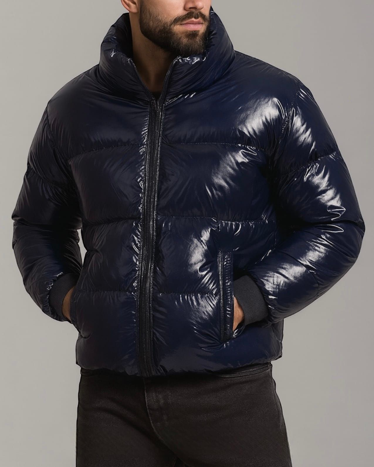 Navy Gloss Puffer Jacket gallery.thumbnail 1