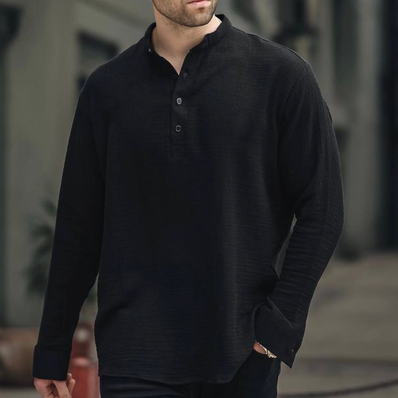 Black Henley Long Sleeve gallery.thumbnail 1