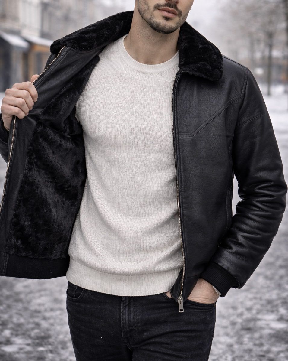 Noir Imperial Fur-Collar Leather Jacket gallery.thumbnail 2