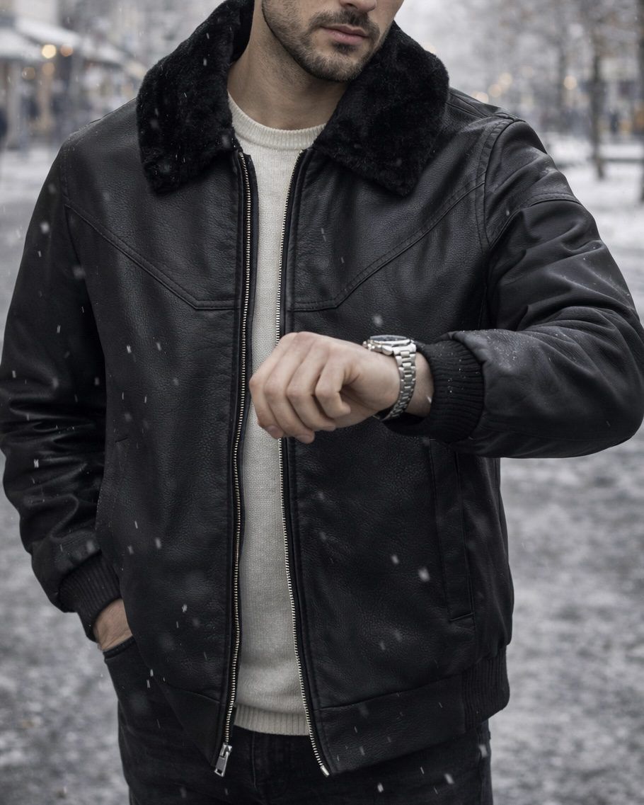 Noir Imperial Fur-Collar Leather Jacket gallery.thumbnail 3