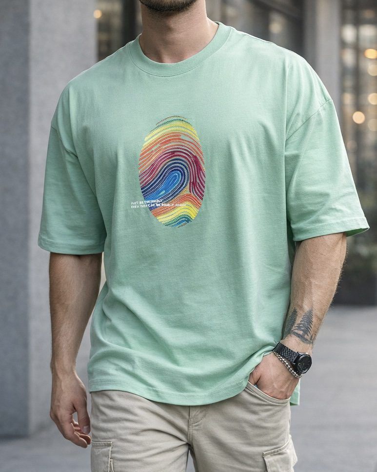 Oversized Graphic Fingerprint T-Shirt – Mint Green gallery.thumbnail 1