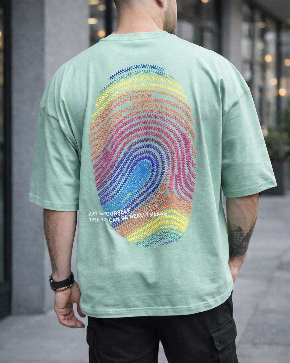 Oversized Graphic Fingerprint T-Shirt – Mint Green gallery.thumbnail 2