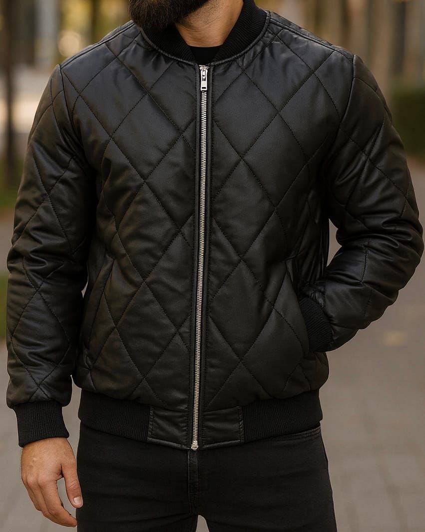 Black Quilted Leather Jacket gallery.thumbnail 1