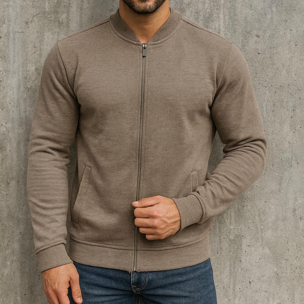 Taupe Zip-Up Sweatshirt gallery.thumbnail 1