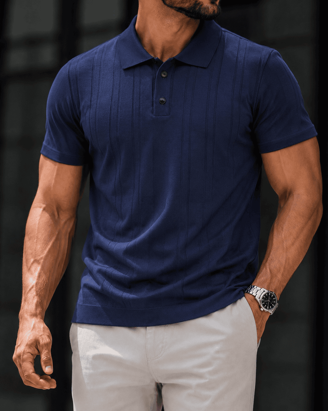 Vertical Knit Polo – Navy 1