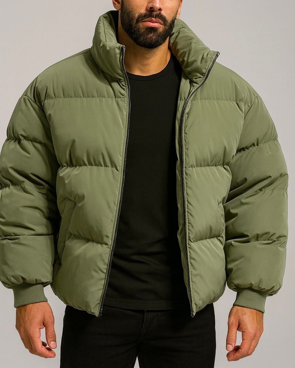 Olive Green Puffer Jacket gallery.thumbnail 1