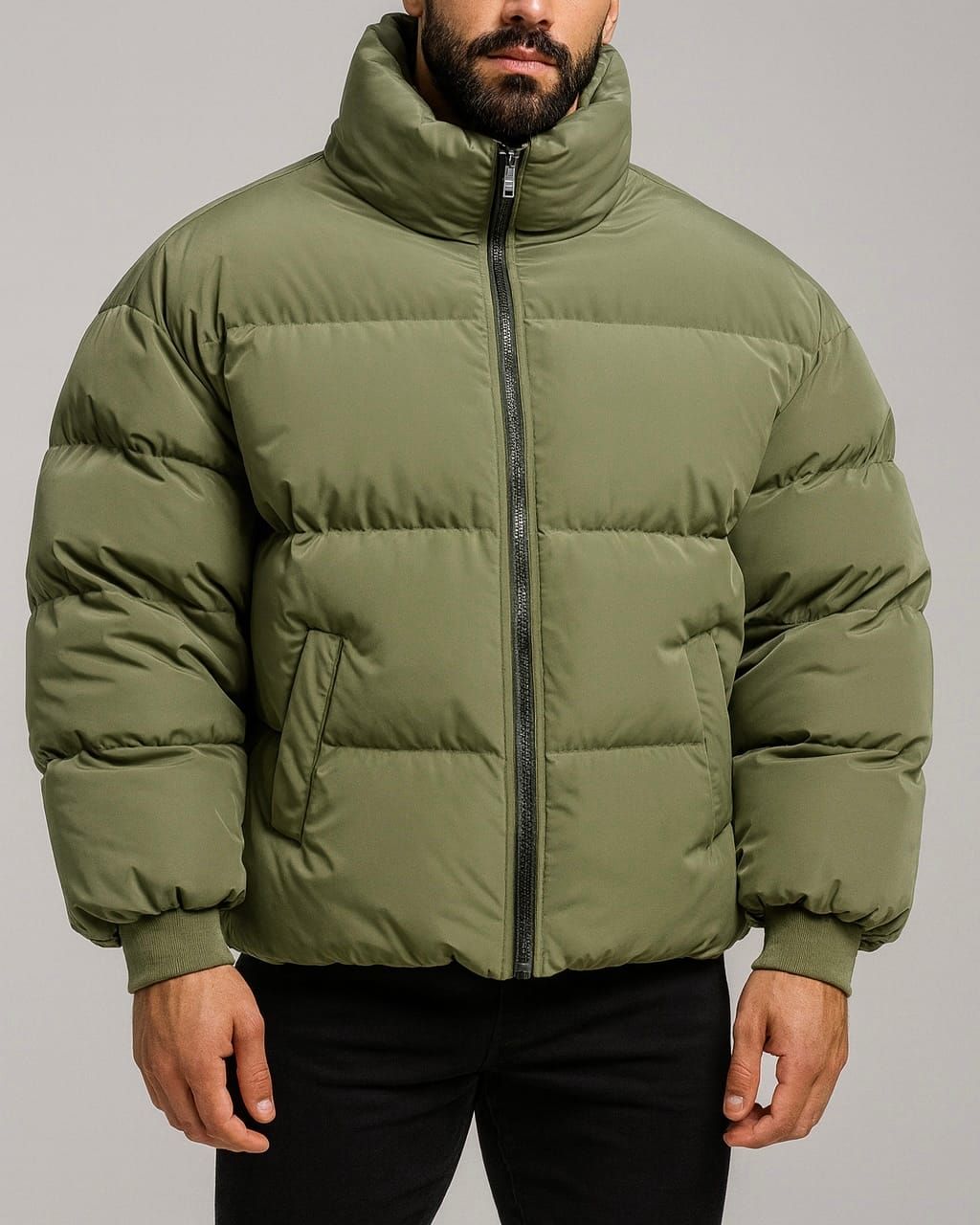 Olive Green Puffer Jacket 2
