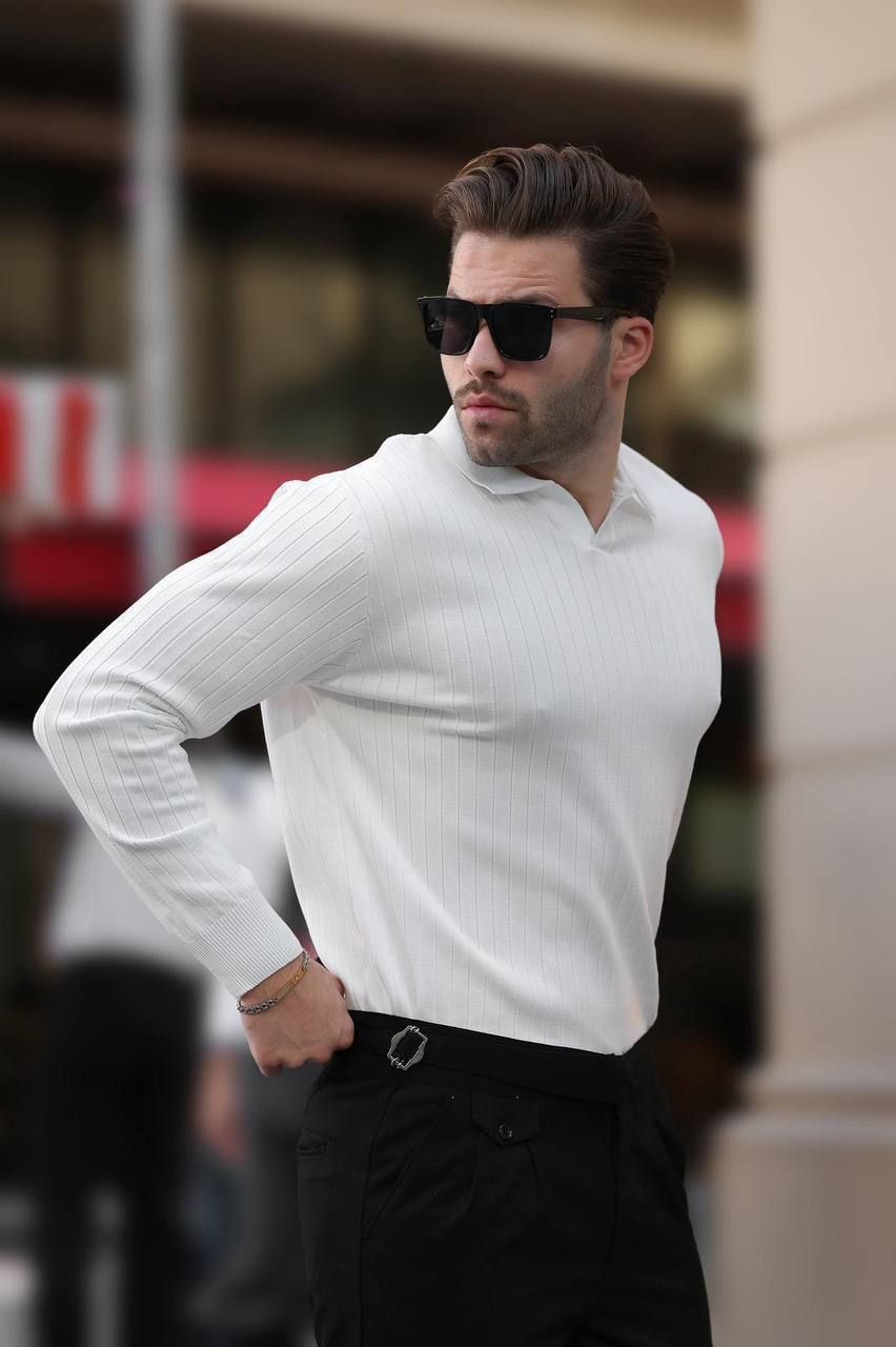 White Ribbed Polo Sweater gallery.thumbnail 1