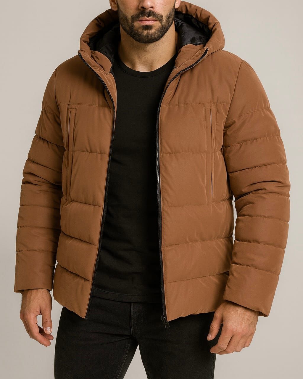 PADDED WINTER JACKET WITH HOOD – BROWN gallery.thumbnail 1