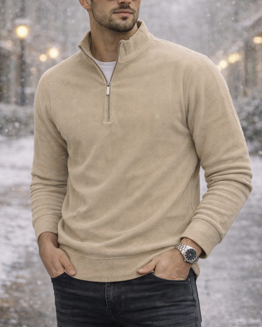 Essential Luxe Half-Zip Knit Sweater – Camel gallery.thumbnail 1