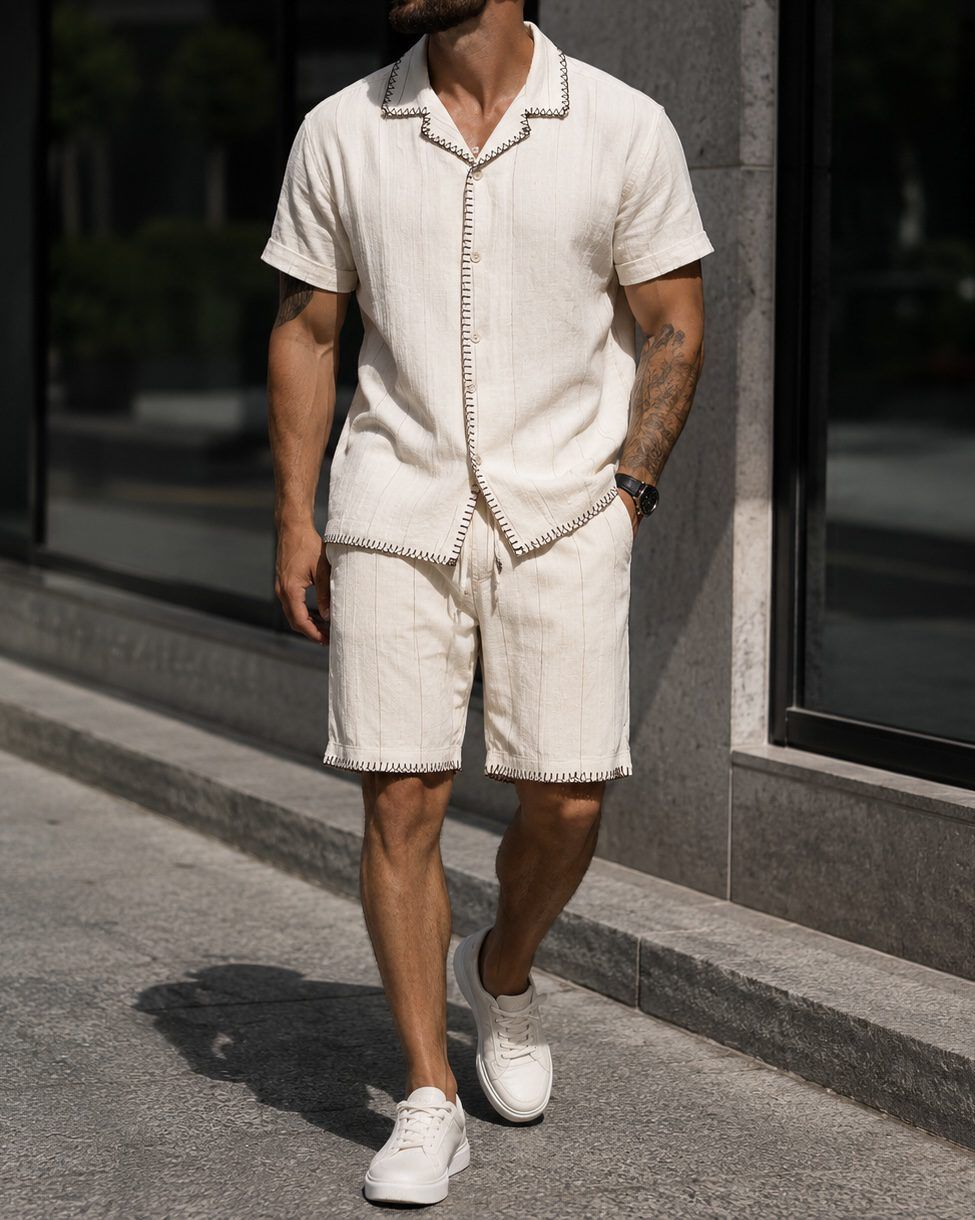 Contrast Stitch Linen Set 1