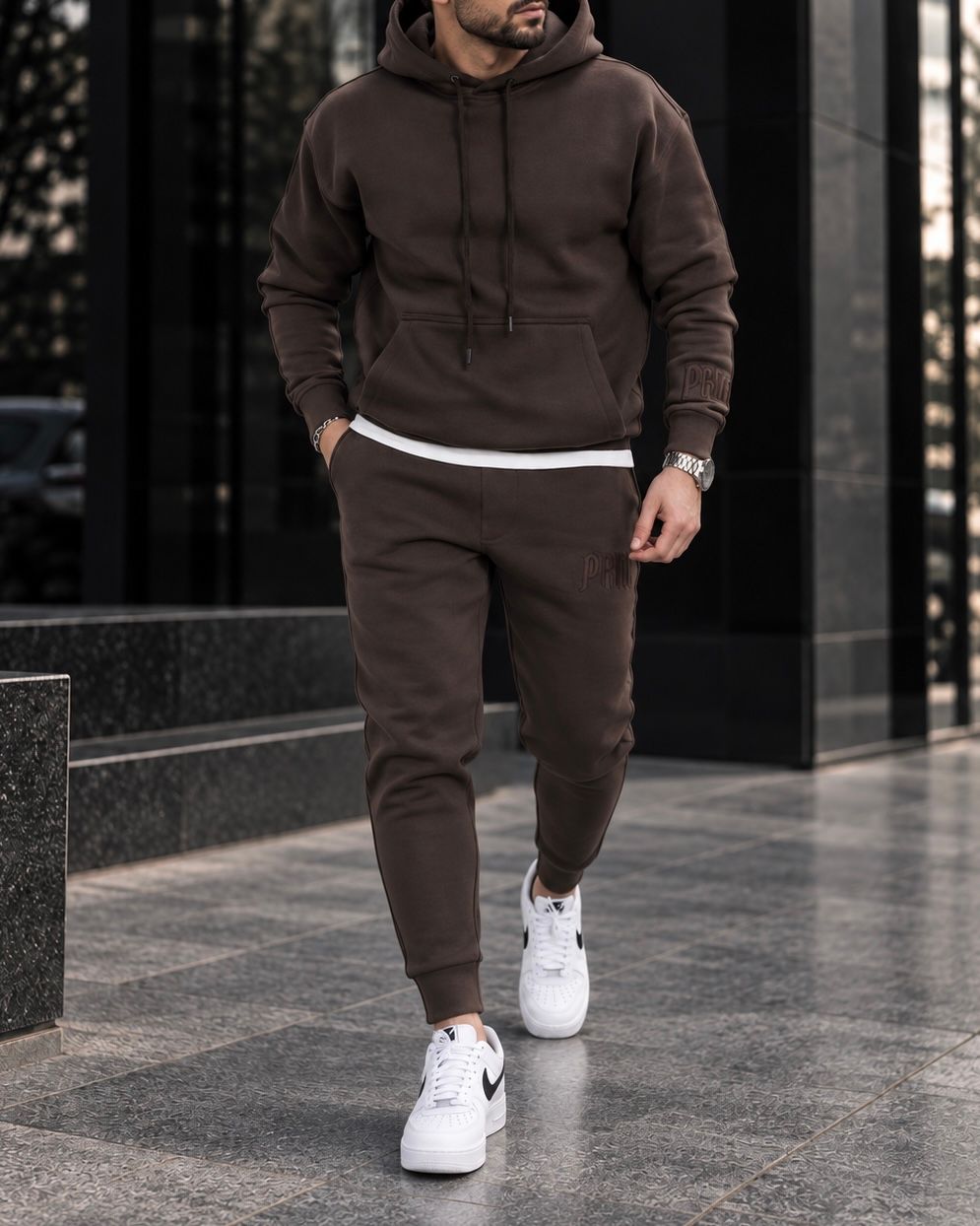 Dark Brown Premium Hoodie Tracksuit Set 1