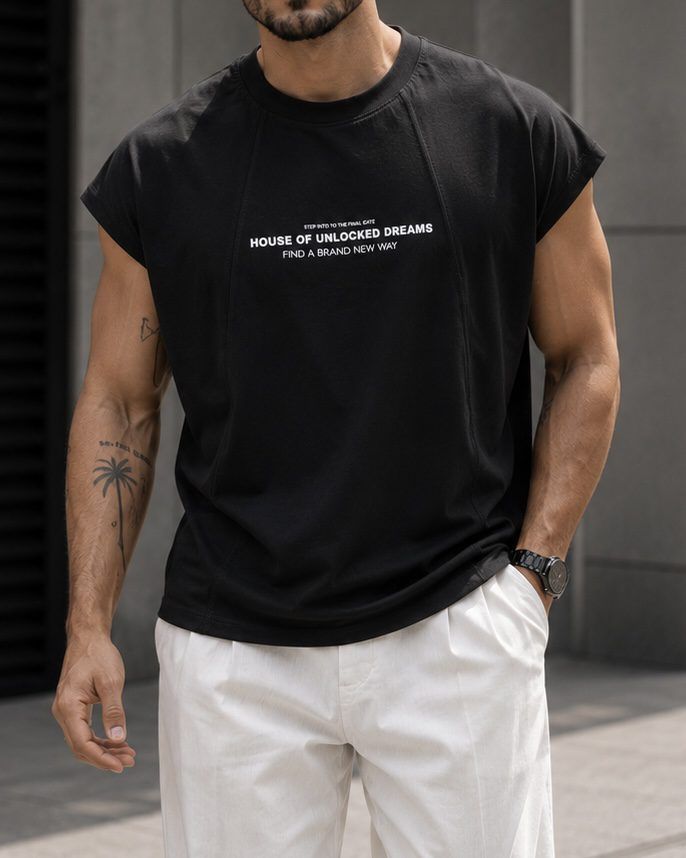 Sleeveless Statement T-Shirt – Black 1