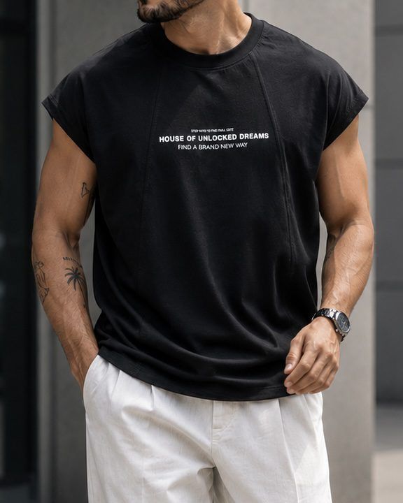 Sleeveless Statement T-Shirt – Black gallery.thumbnail 2