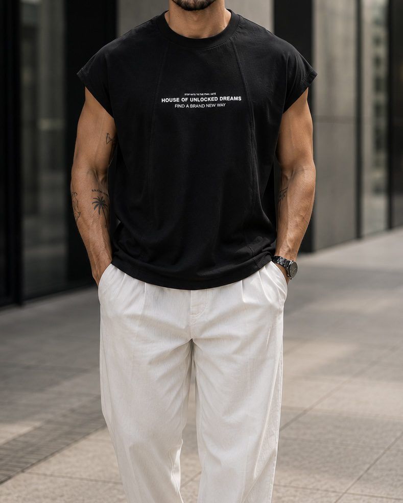 Sleeveless Statement T-Shirt – Black gallery.thumbnail 3