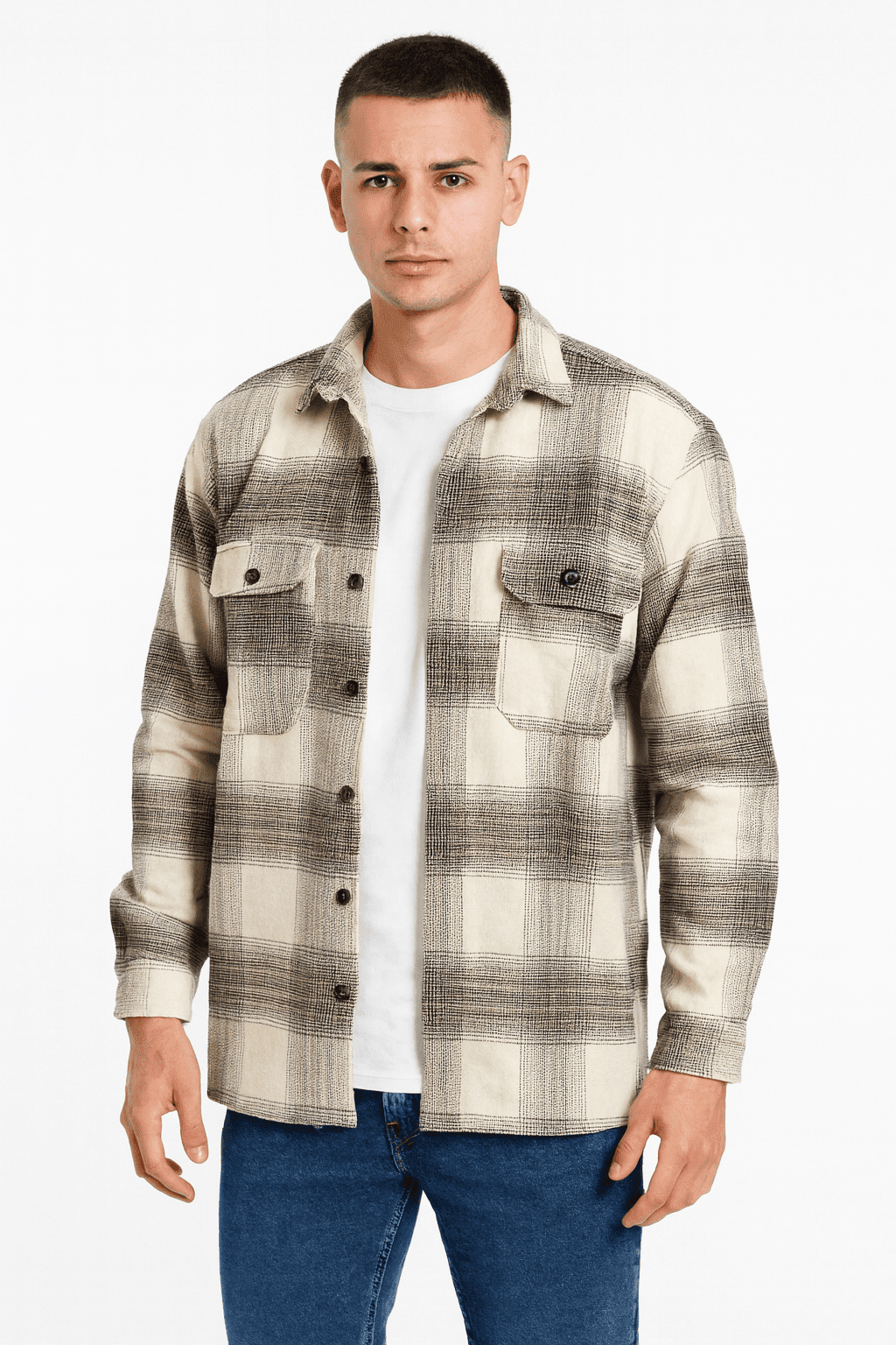 Beige Check Overshirt 1