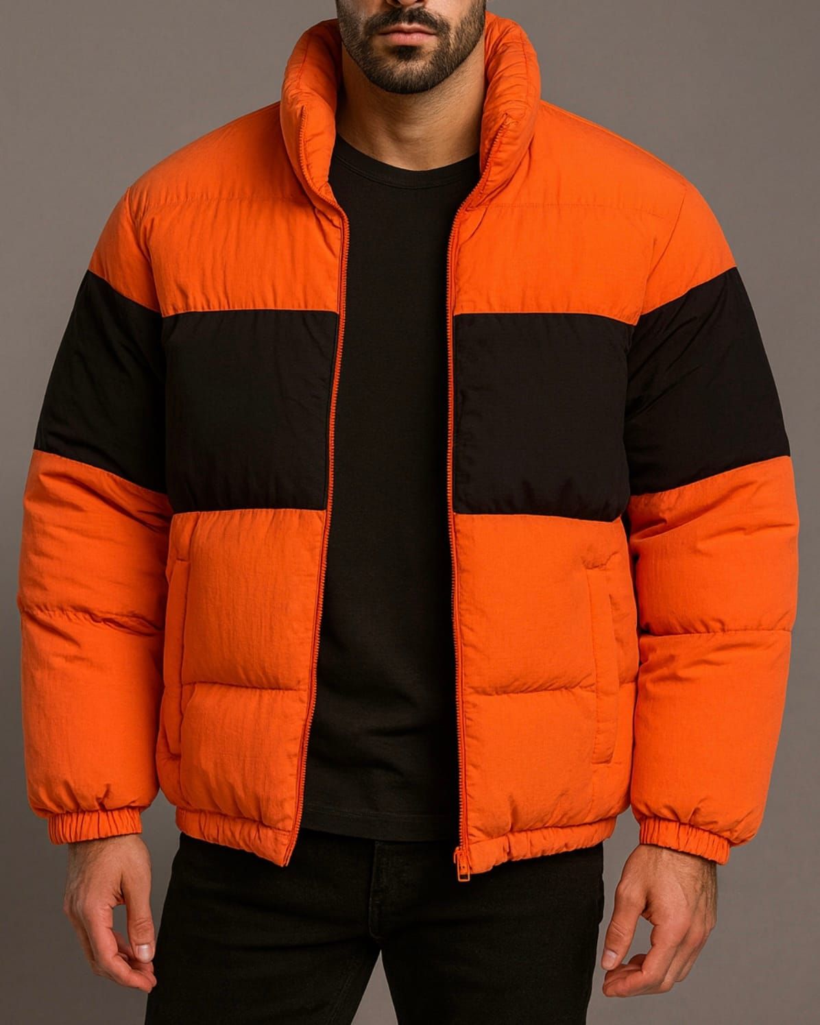 COLORBLOCK PADDED JACKET – ORANGE & BLACK 1