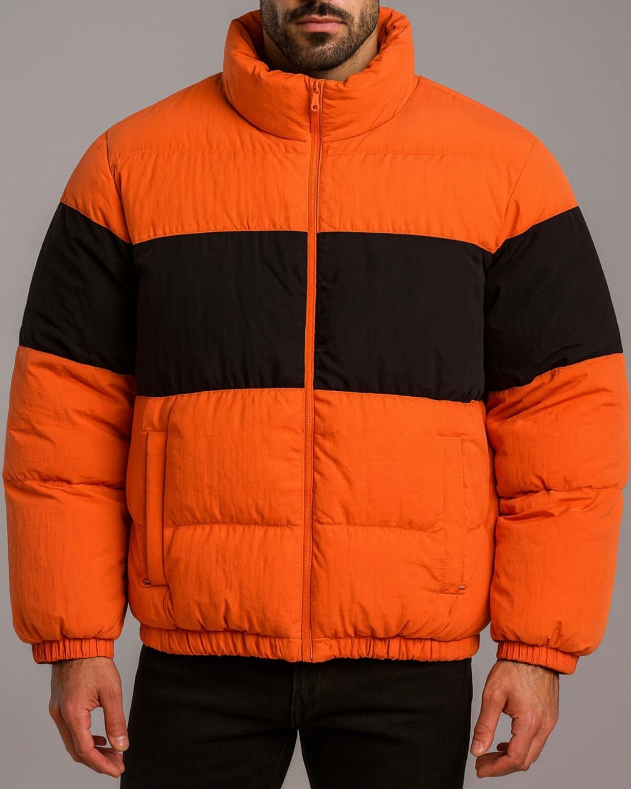 COLORBLOCK PADDED JACKET – ORANGE & BLACK gallery.thumbnail 2