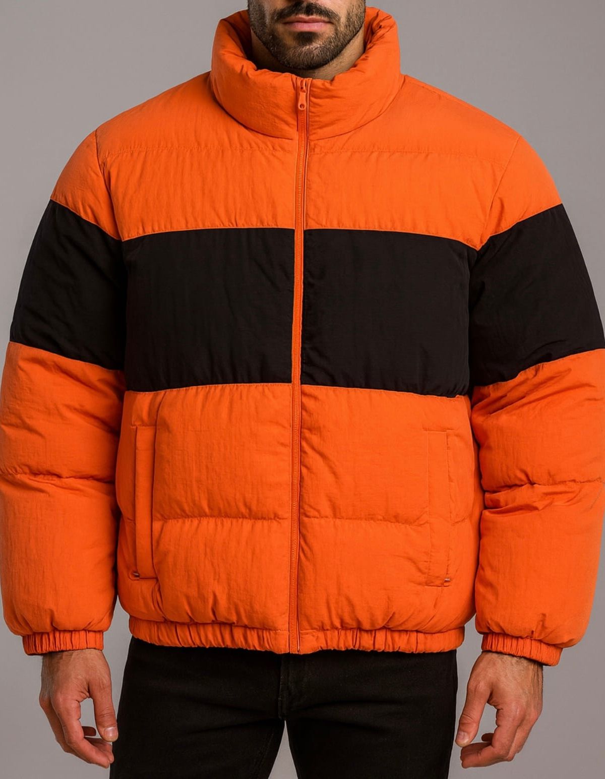 COLORBLOCK PADDED JACKET – ORANGE & BLACK 2