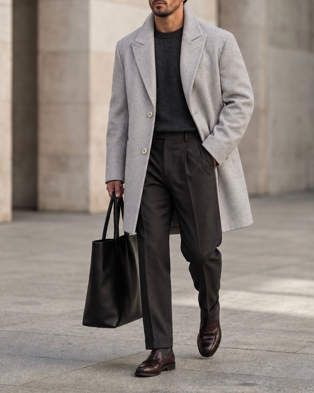 Light Grey Single-Breasted Tailored Coat gallery.thumbnail 2