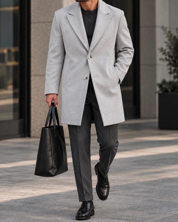 Light Grey Single-Breasted Tailored Coat