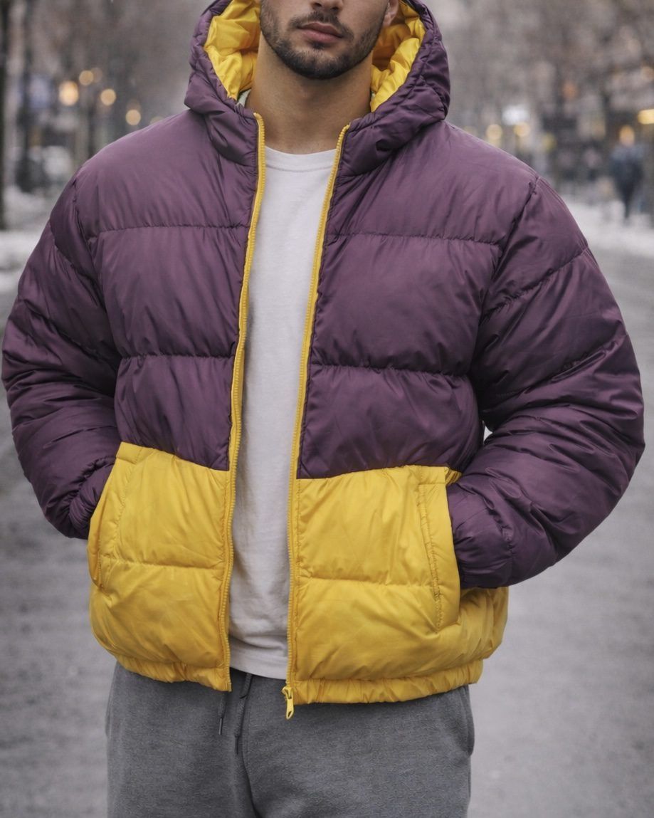 Two-Tone Hooded Puffer Winter Jacket gallery.thumbnail 1