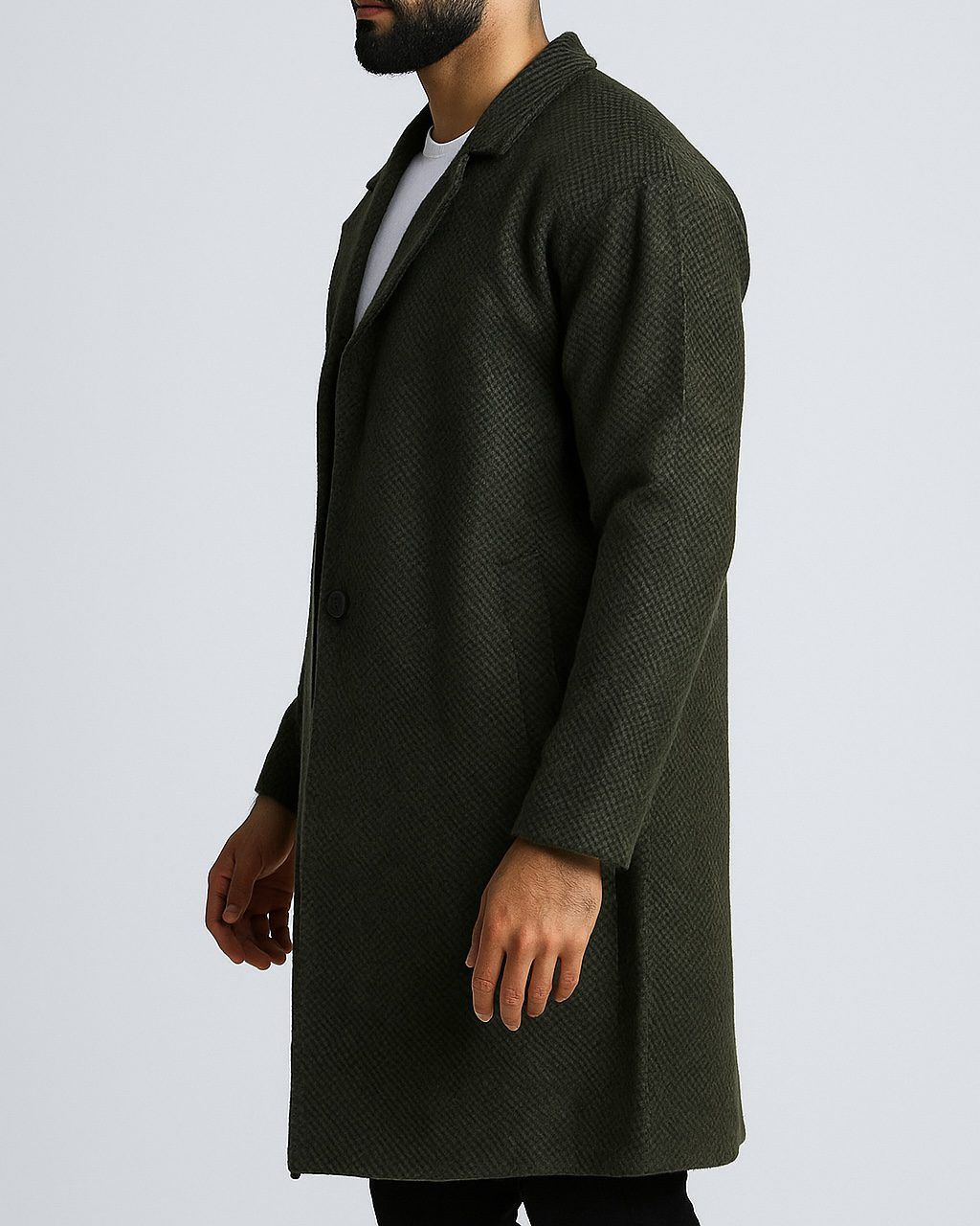 TEXTURED WOOL–LOOK OVERCOAT – DARK OLIVE gallery.thumbnail 2
