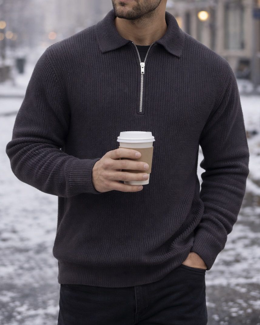 Half-Zip Knit Sweater – Charcoal Grey gallery.thumbnail 1