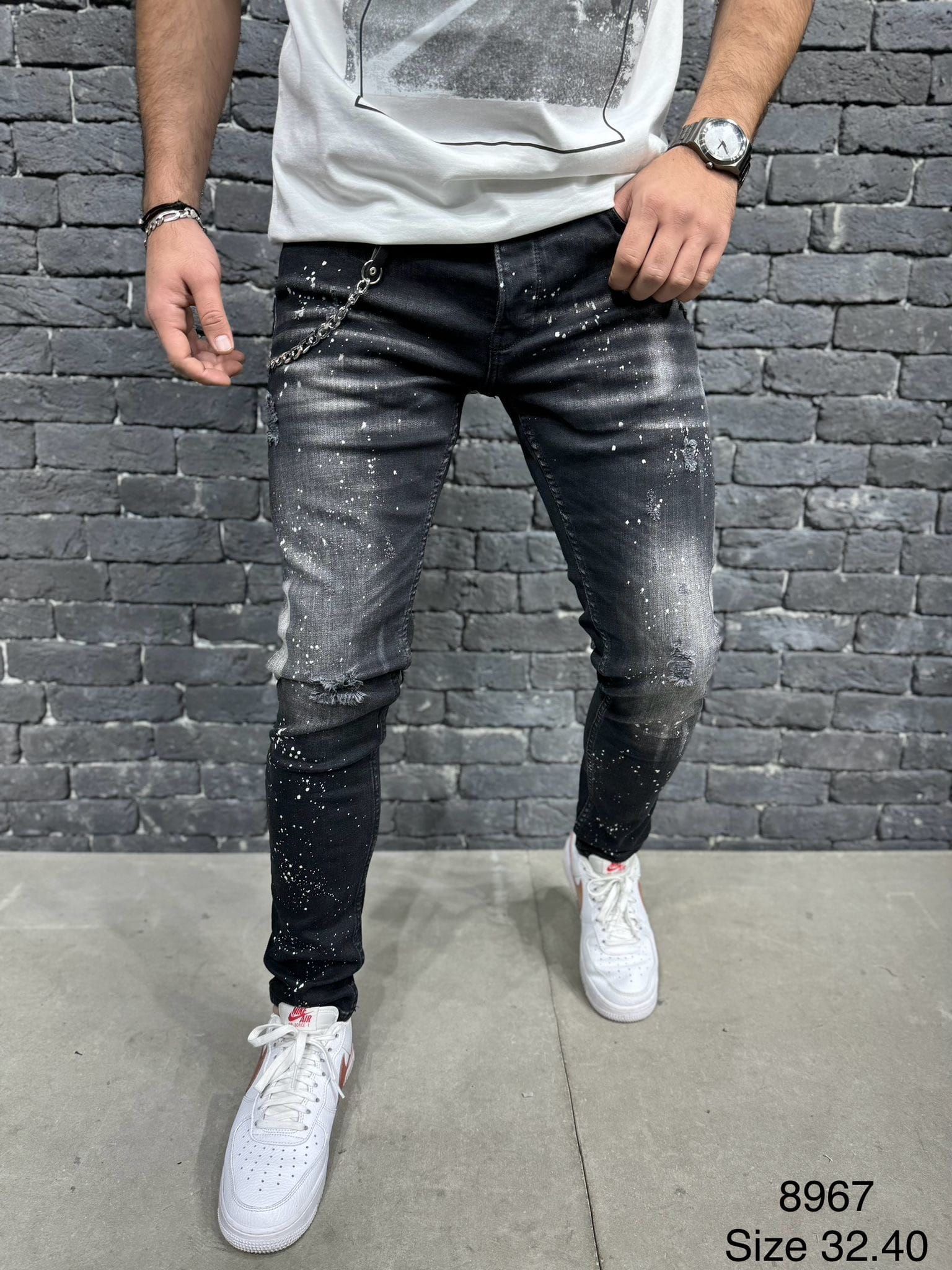 Black Washed Paint Effect Jeans gallery.thumbnail 2