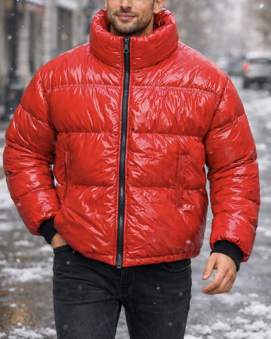 High-Shine Puffer Jacket – Red gallery.thumbnail 2
