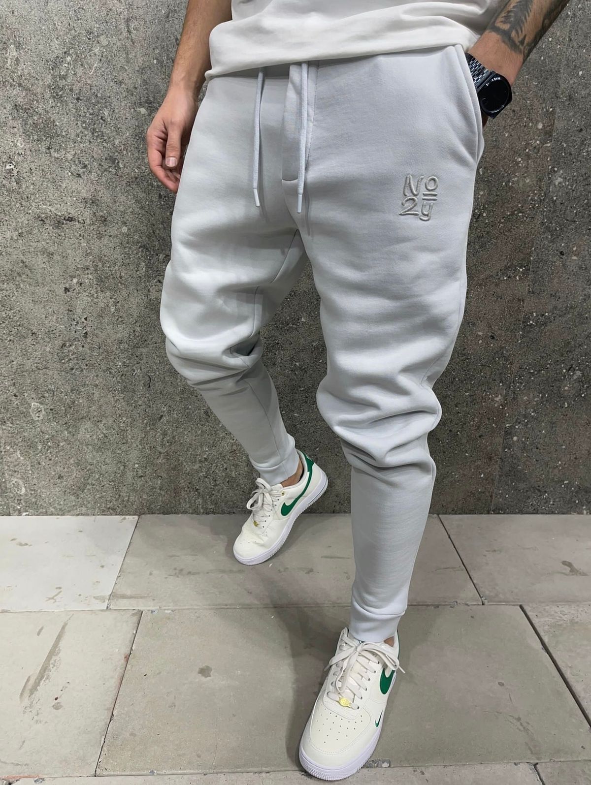 Ice Grey Embroidered Sweatpants 1
