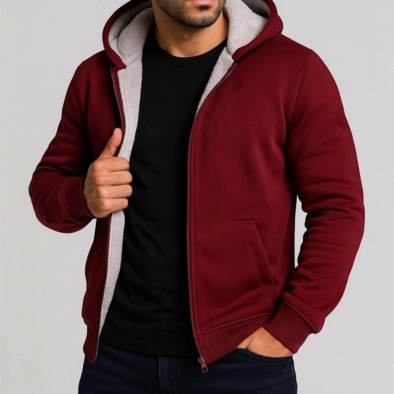 Burgundy Thermal Hoodie gallery.thumbnail 2