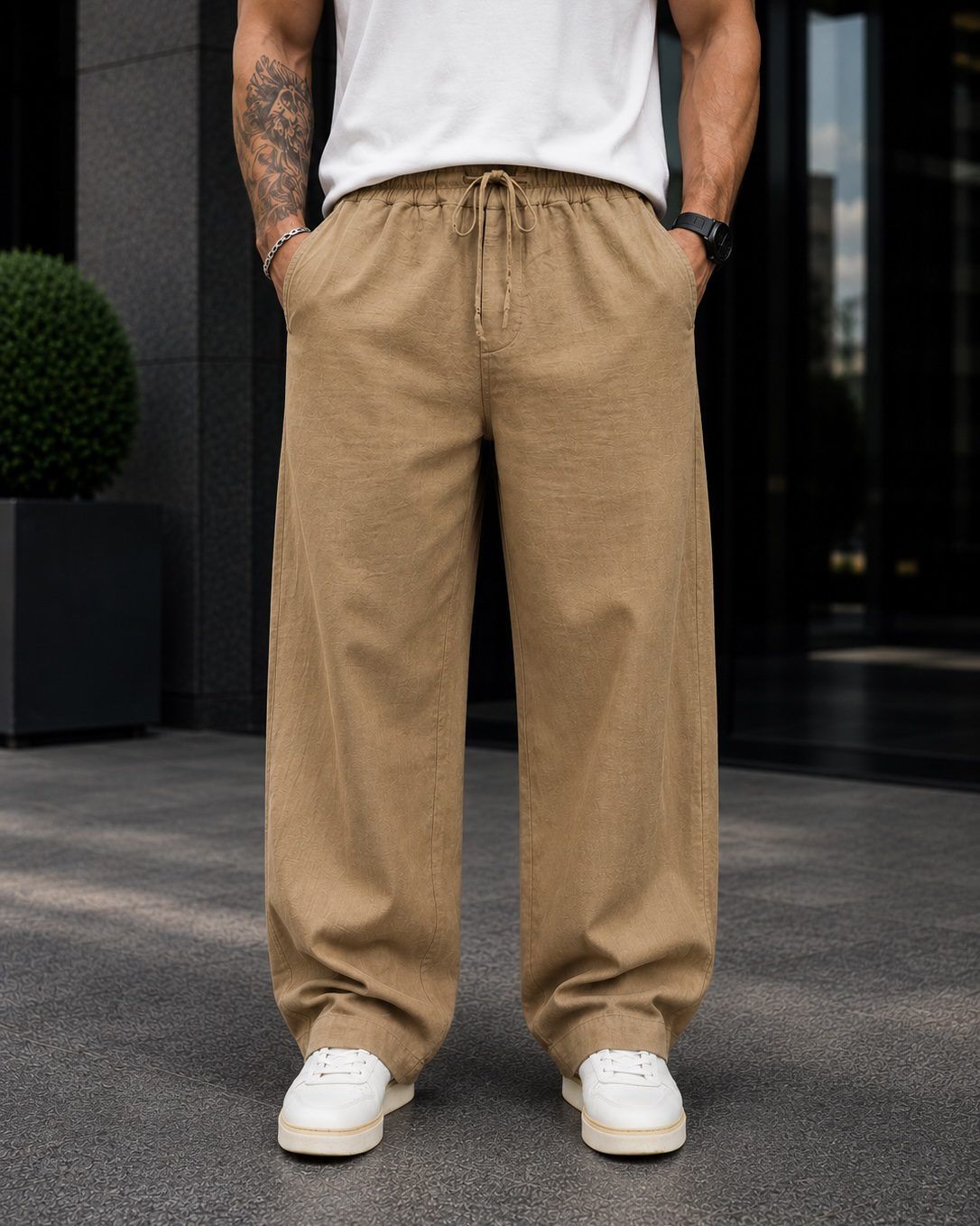 Stone Beige Baggy Pants 1