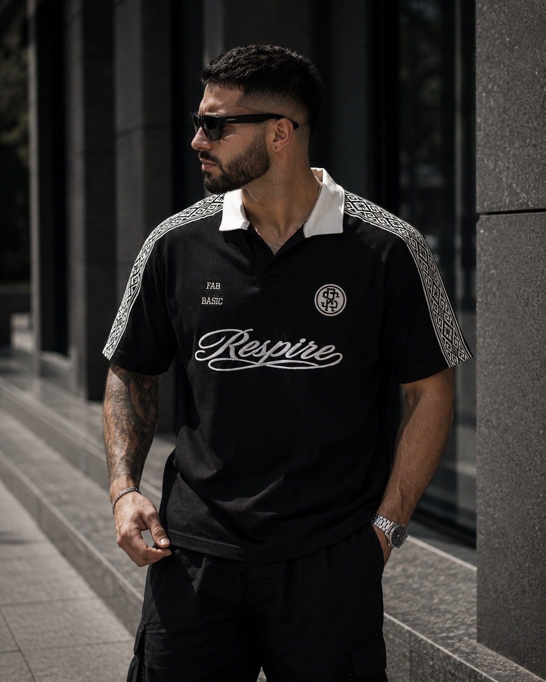 Contrast Stripe Polo Shirt – Black 1