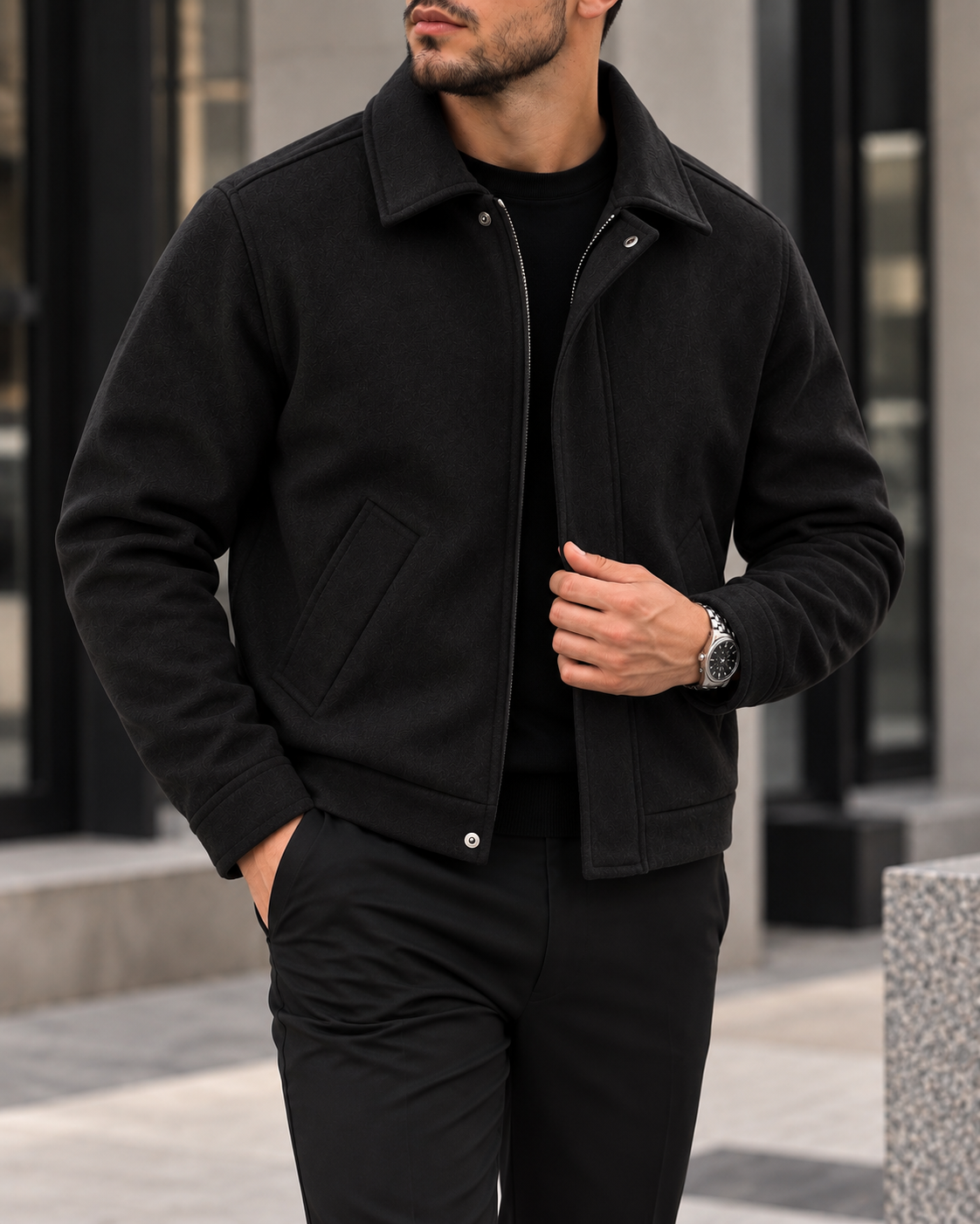 Black Minimal Collar Jacket gallery.thumbnail 2