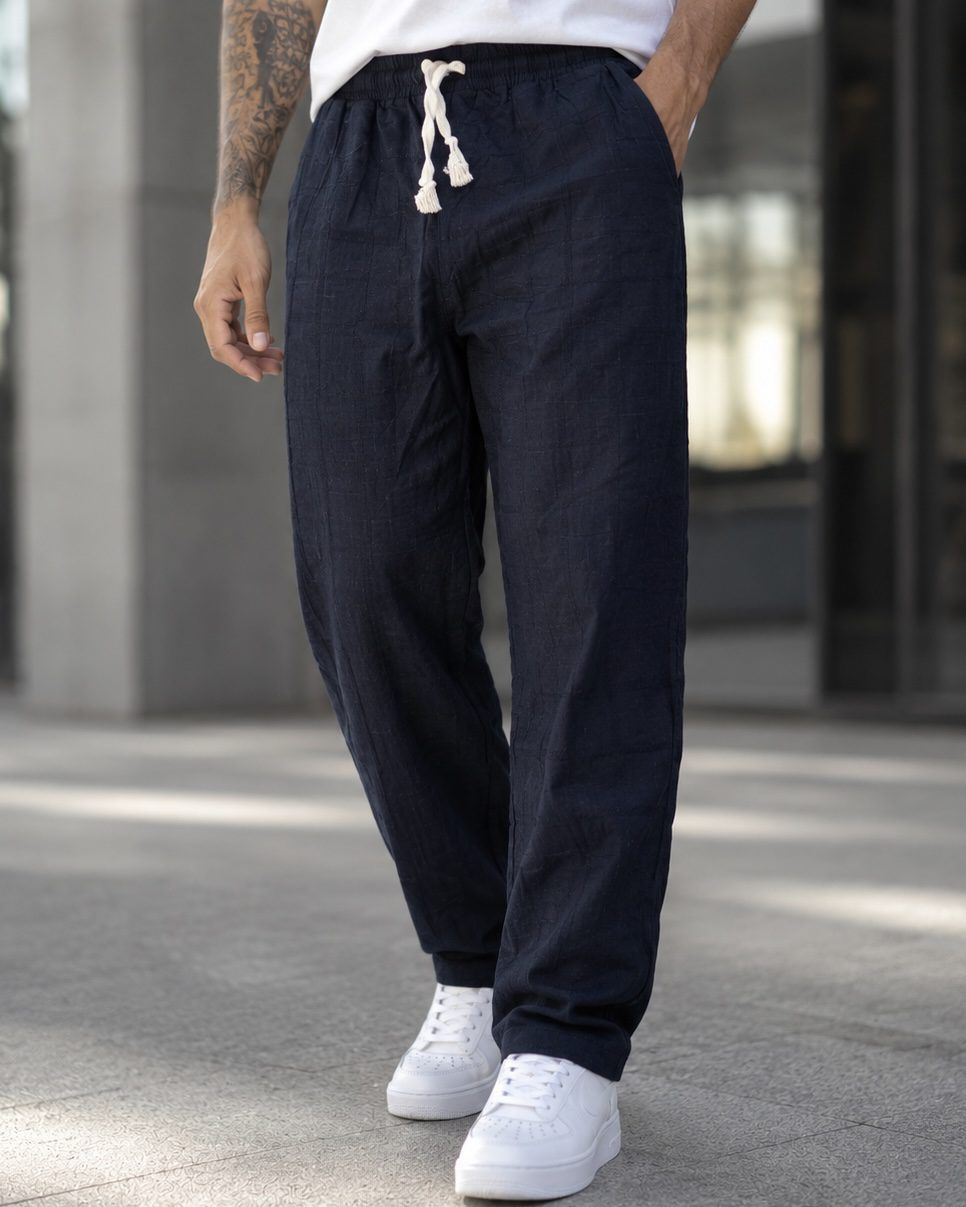 Linen Drawstring Trousers - Navy gallery.thumbnail 2