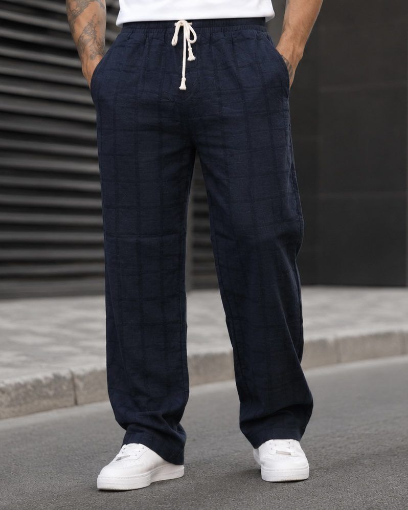 Linen Drawstring Trousers - Navy gallery.thumbnail 3